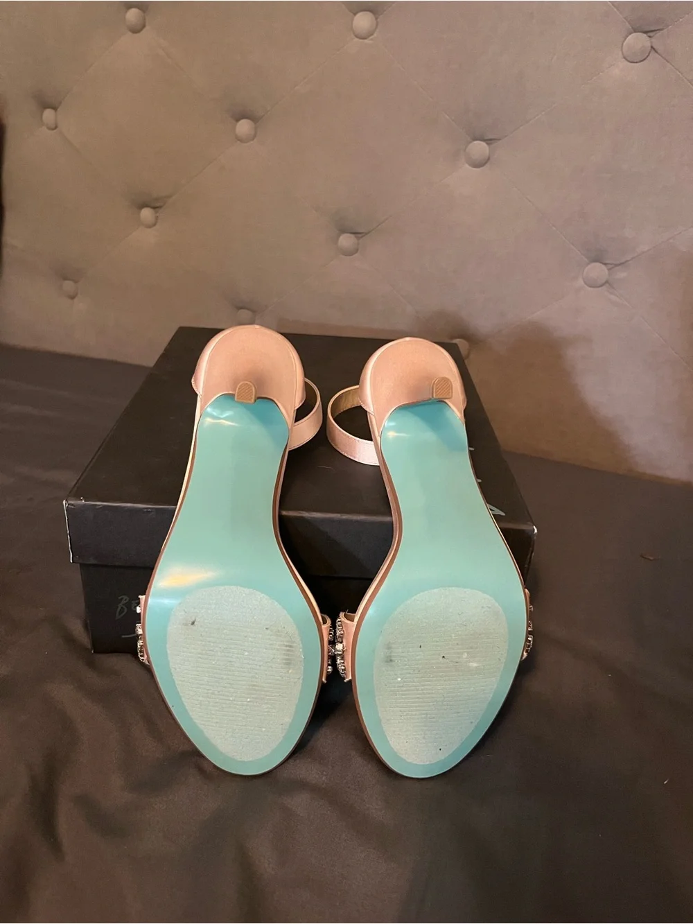 Betsey Johnson Champagne Embellished Ankle-Strap Heels women’s size 7 bridal
